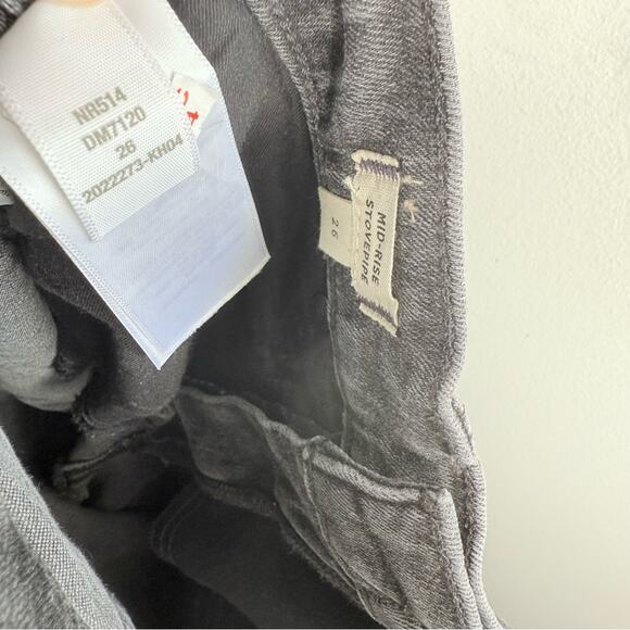 Madewell Faded Black Mid-Rise Stovepipe Raw Hem Slim Straight Leg Jeans 26 NR514 - Picture 10 of 13